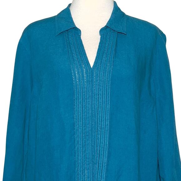 Soft Surroundings Camellia Pullover Tunic Linen Blend Teal Blue L - Picture 3 of 9